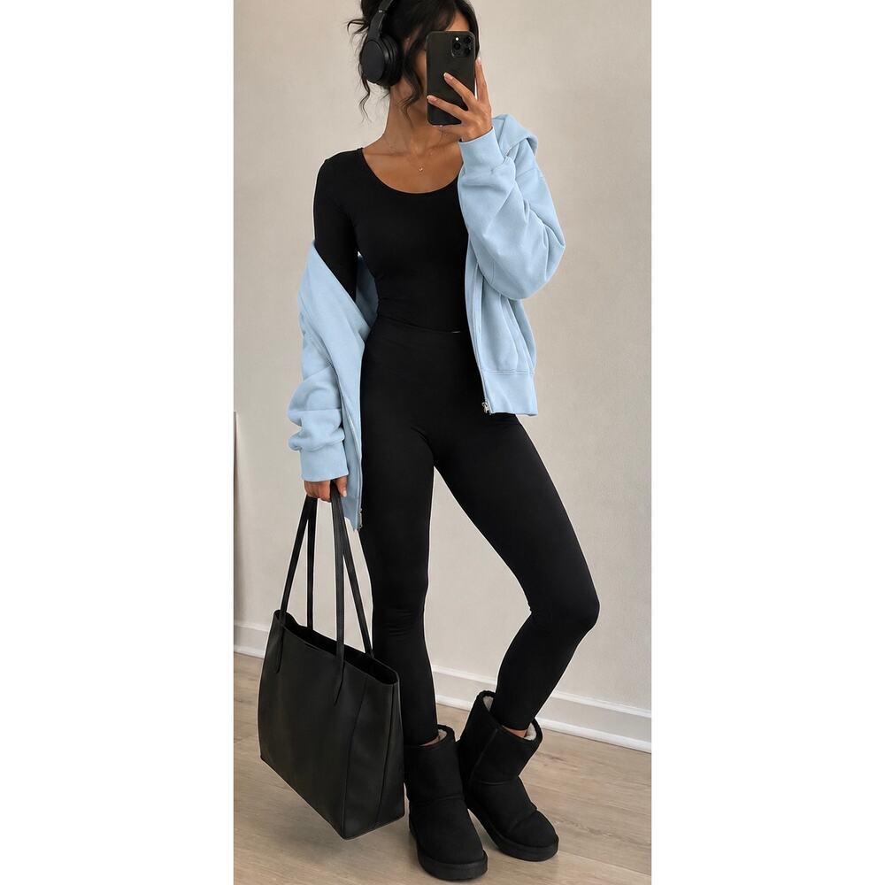 Express Black Long Sleeve Scoop Neck Bodysuit Sz L | Capsule Wardrobe Basic